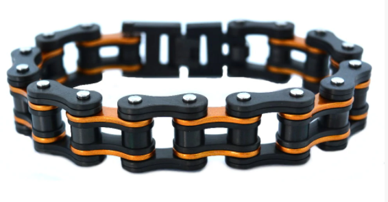 Men's Motorcycle Bike Chain Bracelet Stainless Steel Gunmetal & Beryllium Orange SB187