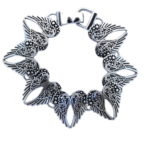 Heart & Angel Wings Biker Ladies Bracelet Stainless Steel Biker Jewelry SB188
