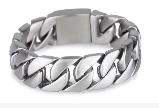 Men's Wide Brushed Finish Cuban Link Bracelet Stainless Steel SB191