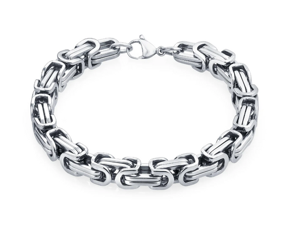 Strong 8mm Byzantine Stainless Steel Men's Bracelet SB194