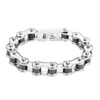 Unisex Bike Chain Bracelet Stainless Steel Silver & Black SB1
