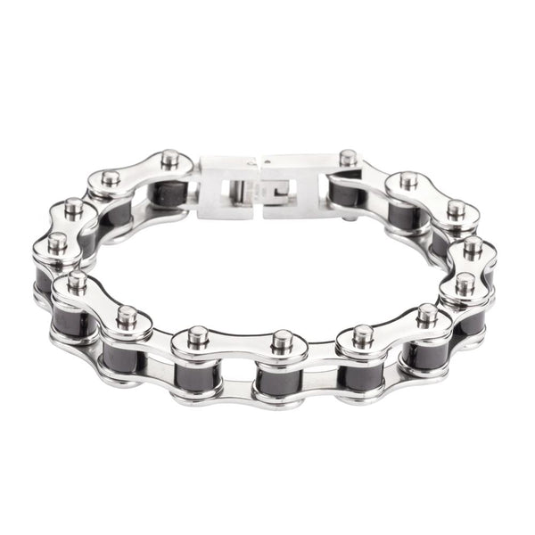 Unisex Bike Chain Bracelet Stainless Steel Silver & Black SB1
