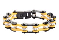 Ladies' Motorcycle Bike Chain Bracelet in Stainless Steel, Black & Yellow SB200