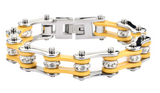 Tow-Tone Jewelry Ladies Motorcycle Bike Chain Stainless Steel Bracelet Silver & Yellow SB201