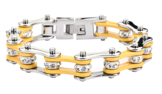 Tow-Tone Jewelry Ladies Motorcycle Bike Chain Stainless Steel Bracelet Silver & Yellow SB201