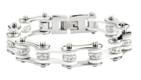 Jewelry Ladies Motorcycle Bike Chain Stainless Steel Tennis Bracelet Silver & White SB202