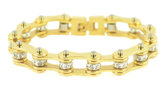 Ladies Motorcycle Bike Chain Stainless Steel Bracelet Gold on Gold SB203