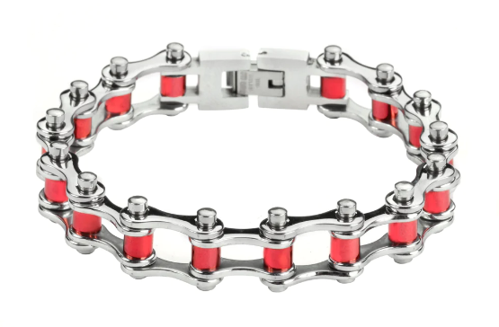 Biker Jewelry Ladies Motorcycle Bike Chain Stainless Steel Bracelet Red Rollers SB204