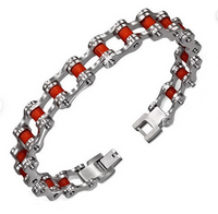 Biker Jewelry Ladies Motorcycle Bike Chain Stainless Steel Bracelet Red Rollers SB204