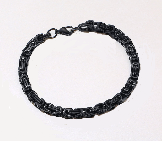 Unisex 5mm Black Stainless Steel Byzantine Bracelet SB214
