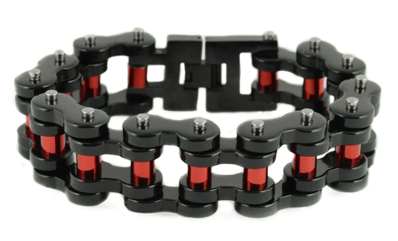 Biker Jewelry's Men's Motorcycle Bike Chain Bracelet Black & Red Stainless Steel SB222