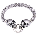 Unisex Stainless Steel Byzantine Dual Skull Biker Bracelet SB224