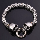 Unisex Stainless Steel Byzantine Dual Skull Biker Bracelet SB224