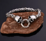 Unisex Stainless Steel Byzantine Dual Skull Biker Bracelet SB224