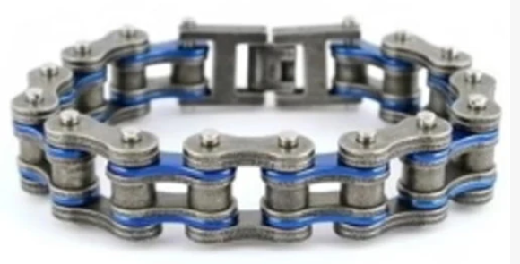 Motorcycle Bike Chain Bracelet Stainless Steel Distressed Finish Antique Blue SB232