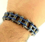 Motorcycle Bike Chain Bracelet Stainless Steel Distressed Finish Antique Blue SB232