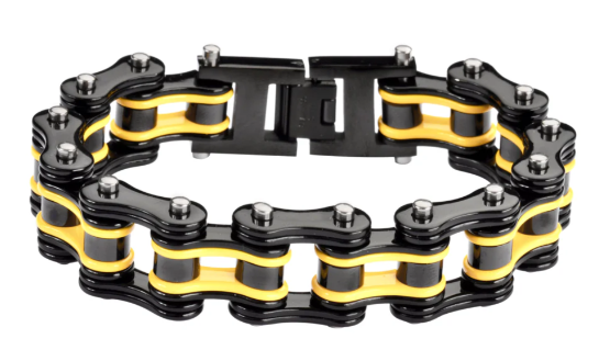 Biker Jewelry Men's Motorcycle Bike Chain Bracelet Stainless Steel Black/Yellow SB234