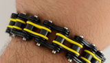 Biker Jewelry Men's Motorcycle Bike Chain Bracelet Stainless Steel Black/Yellow SB234