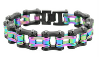 Biker Jewelry Men's Motorcycle Bike Chain Biker Bracelet Stainless Steel Black & Iridescent Double Link SB235