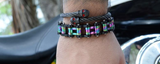 Biker Jewelry Men's Motorcycle Bike Chain Biker Bracelet Stainless Steel Black & Iridescent Double Link SB235