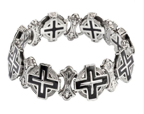 Heavy Metal Jewelry Men's Flat Greek Halo Cross Bracelet Stainless Steel SB237