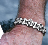 Heavy Metal Jewelry Men's Flat Greek Halo Cross Bracelet Stainless Steel SB237