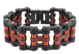 Men's Primary Motorcycle Bike Chain Bracelet Black & Red Stainless Steel SB23