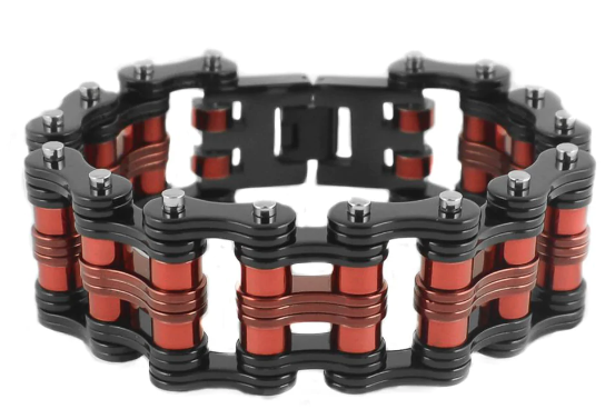 Men's Primary Motorcycle Bike Chain Bracelet Black & Red Stainless Steel SB23