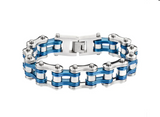 Biker Jewelry Men's Motorcycle Bike Chain Bracelet Silver Vintage Blue Double Link <br>SB241