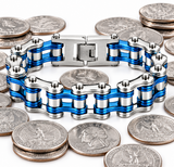 16mm Silver & Candy Blue Bike Chain Bracelet Double Link Stainless Steel SB242