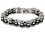 *NEW* 10mm Silver & Black "APEX" Bike Chain Bracelet Unisex Biker Stainless Steel SB243