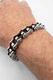 *NEW* 10mm Silver & Black "APEX" Bike Chain Bracelet Unisex Biker Stainless Steel SB243