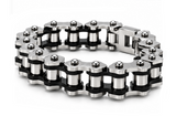 *NEW* 16mm Silver & Black "APEX" Bike Chain Bracelet Men's Biker Stainless Steel SB245