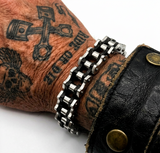 *NEW* 16mm Silver & Black "APEX" Bike Chain Bracelet Men's Biker Stainless Steel SB245