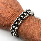 *NEW* 16mm Silver & Black "APEX" Bike Chain Bracelet Men's Biker Stainless Steel SB245