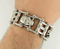 Men's Primary Motorcycle Bike Chain Bracelet Skull Links Stainless Steel SB25