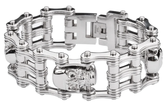 Men's Primary Motorcycle Bike Chain Bracelet Skull Links Stainless Steel SB25