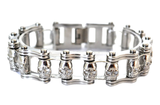 Unisex Motorcycle Bike Chain Bracelet with Skulls Stainless Steel SB26