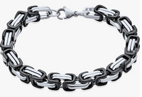 Men's or Women's Stainless Steel Byzantine Bracelet Black and Chrome SB28