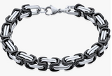 Men's or Women's Stainless Steel Byzantine Bracelet Black and Chrome SB28