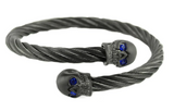 Skull Jewelry Unisex Gunmetal Wired Skull Biker Bracelet Stainless Steel Blue or Red Eyes SB31