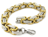 Two-Tone Gold & Silver 8.5mm Byzantine Stainless Steel Unisex Bracelet SB33