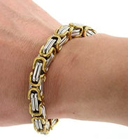 Two-Tone Gold & Silver 8.5mm Byzantine Stainless Steel Unisex Bracelet SB33