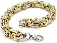 Two-Tone Gold & Silver 8.5mm Byzantine Stainless Steel Unisex Bracelet SB33
