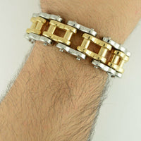 Biker Jewelry Men's Motorcycle Bike Chain Bracelet Silver & Gold Stainless Steel SB34