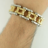 Biker Jewelry Men's Motorcycle Bike Chain Bracelet Silver & Gold Stainless Steel SB34