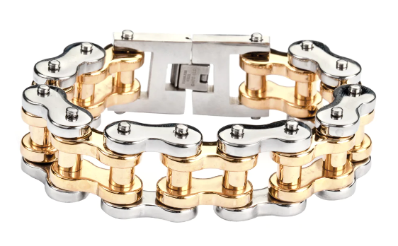 Biker Jewelry Men's Motorcycle Bike Chain Bracelet Silver & Gold Stainless Steel SB34