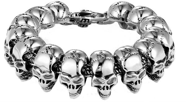 Biker Jewelry's Men's Stainless Steel Cracked Skull Bracelet Heavy SB37