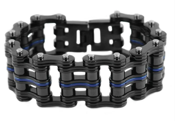 Jewelry Men's Primary Motorcycle Bike Chain Bracelet Black/Blue Line Stainless Steel Police Edition SB3