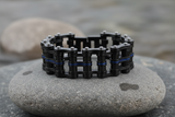 25mm Primary Bike Chain Bracelet Black/Blue Line Stainless Steel SB3